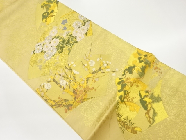 地紙に秋草・松・梅模様織出し袋帯